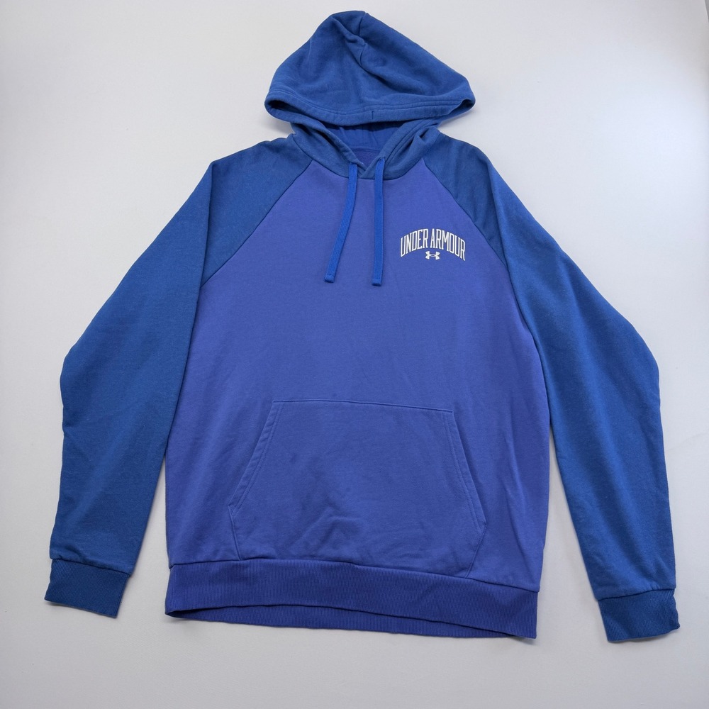 Under Armour Mens Rival Fleece Hoodie Blue Two Tone Raglan Pullover Large Loose